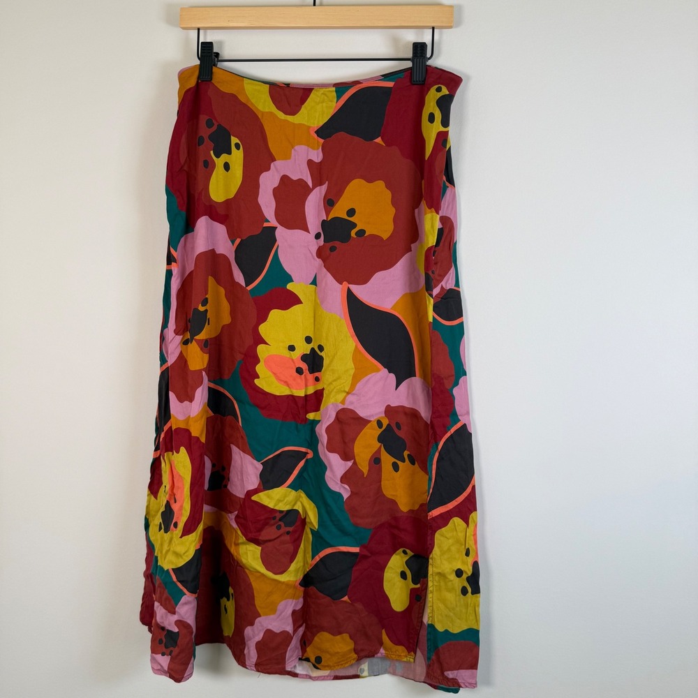 Marine Layer Ryan Midi Slip‎ Skirt 10 Exploded Floral Print Multicolor Bold BOHO